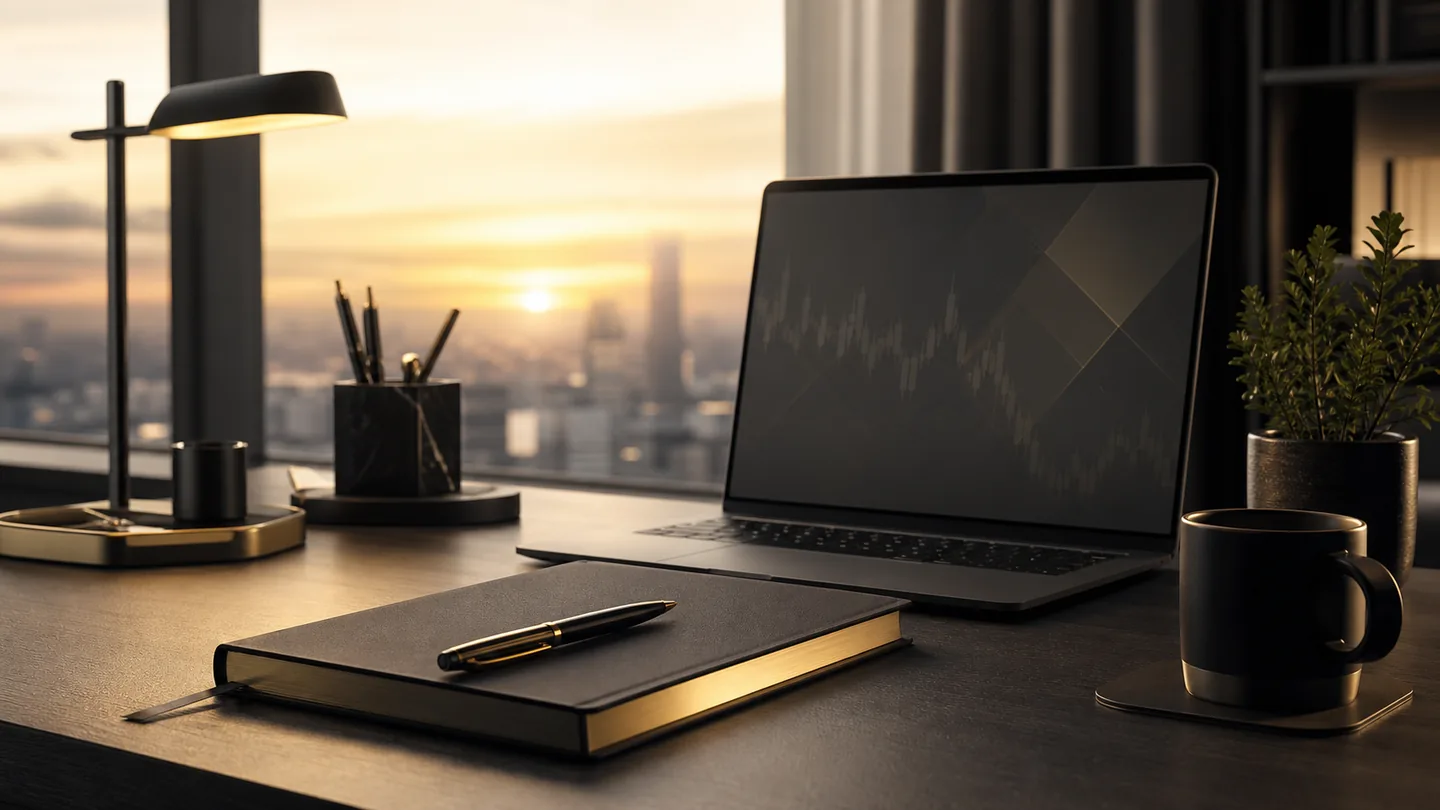 Organized early-morning study desk suggesting preparation and disciplined decision-making